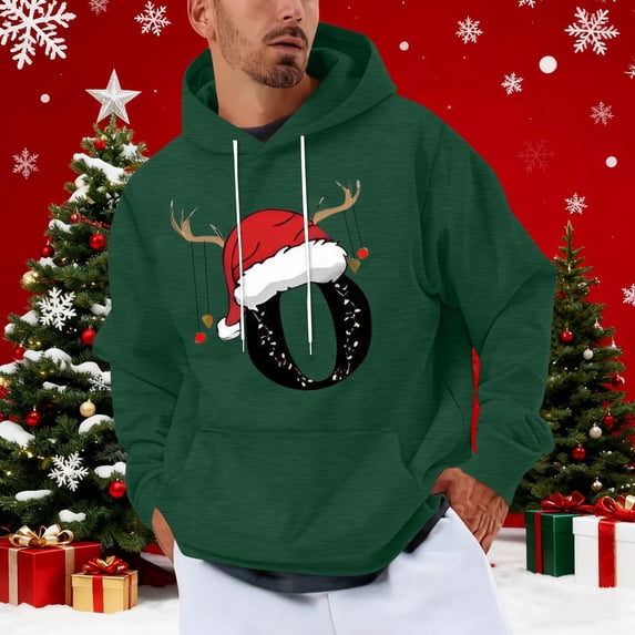 Yteetum Men's Oversized Christmas Hoodies Christmas Letter Print Drawstring Pullover Hooded Sweatshirts Mens Casual Christmas Graphic Print Loose Long Sleeve Hoodies Xmas Holiday Hooded Sweatshirt