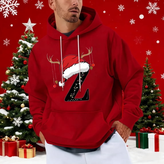 Yteetum Men's Oversized Christmas Hoodies Christmas Letter Print Drawstring Pullover Hooded Sweatshirts Mens Casual Christmas Print Loose Long Sleeve Hoodies Xmas Hooded Sweatshirt Fall Clothes