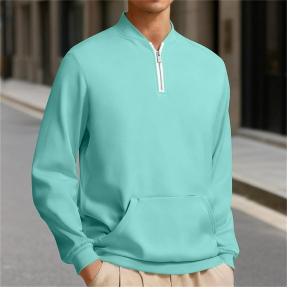 Yteetum Men's Quarter Zip Hoodies Oversized Stand Collar Hoodless Sweatshirts Tops Mens Plain Loose Half Zipper Long Sleeve Athletic Sweatshirts Sports Fitness Pullover Sweatshirts Fall Clothes