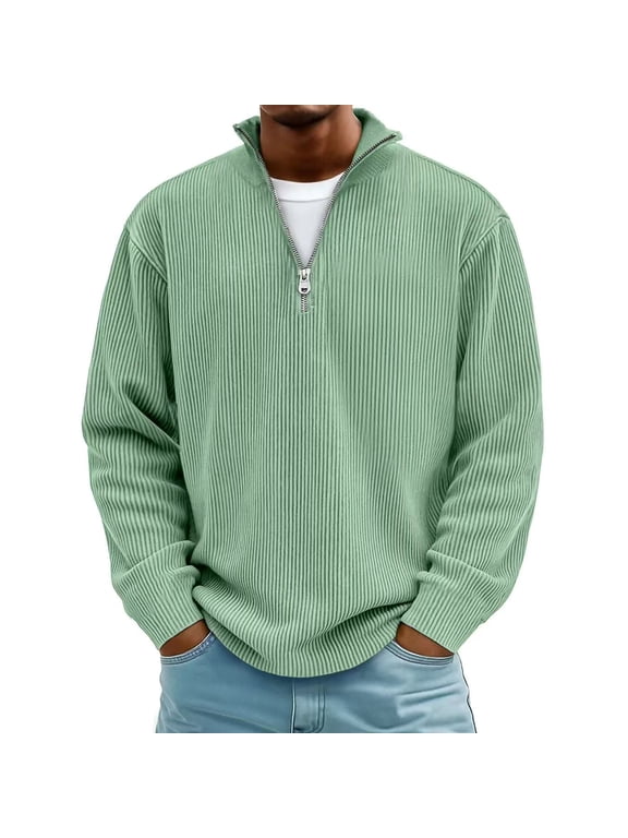Men's Quarter Zip Shirts Oversized Ribbed Mock Neck Long Sleeve T Shirt Pullover Tops Mens Casual Solid Half Zip Stand Collar Regular Fits Comfy Tee Shirts Daily Outfits Spring Clothes
