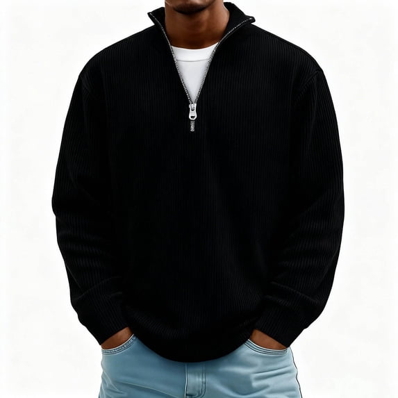 Yteetum Men's Quarter Zip Shirts Oversized Ribbed Mock Neck Long Sleeve T Shirt Pullover Tops Mens Casual Solid Half Zip Stand Collar Regular Fits Comfy Tee Shirts Daily Outfits Spring Clothes