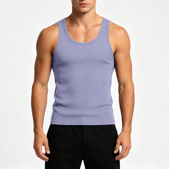 Yteetum Men's Ribbed Tank Tops Crewneck High Stretch Moisture Wicking Sleeveless Muscle Shirt Summer Solid Round Neck Loose Gym Workout Bodybuilding Athletic T Shirts