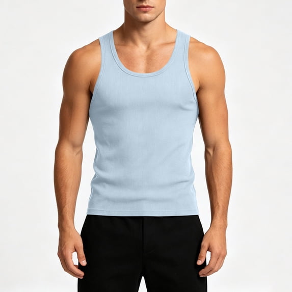 Yteetum Men's Ribbed Tank Tops Crewneck High Stretch Moisture Wicking Sleeveless Muscle Shirt Summer Solid Round Neck Loose Gym Workout Bodybuilding Athletic T Shirts