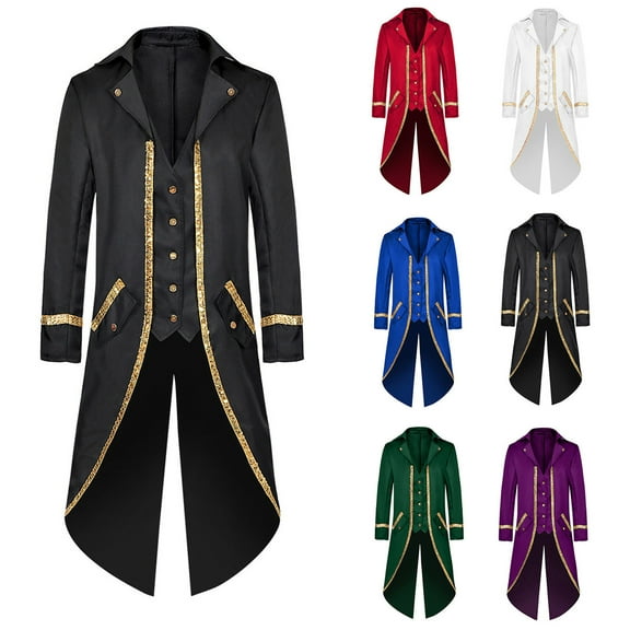 Yteetum Men's Steampunk Vintage Tailcoat Jacket Medium Length Tailcoat Steampunk Stage Costume Role Halloween Coat Vintage Tuxedo Suit Jackets Medieval Costumes Role Play Halloween Costume Uniform