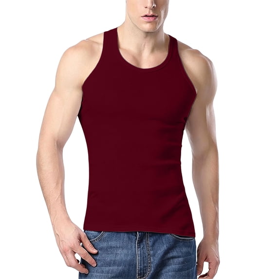 Yteetum Men's Summer Tank Tops Crewneck Sleeveless Workout Gym Muscle Shirts Man Solid Color Round Neck Slim Fits Lightweight Comfy T Shirts