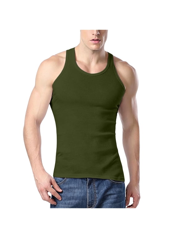 Men's Summer Tank Tops Crewneck Sleeveless Workout Gym Muscle Shirts Man Solid Color Round Neck Slim Fits Lightweight Comfy T Shirts