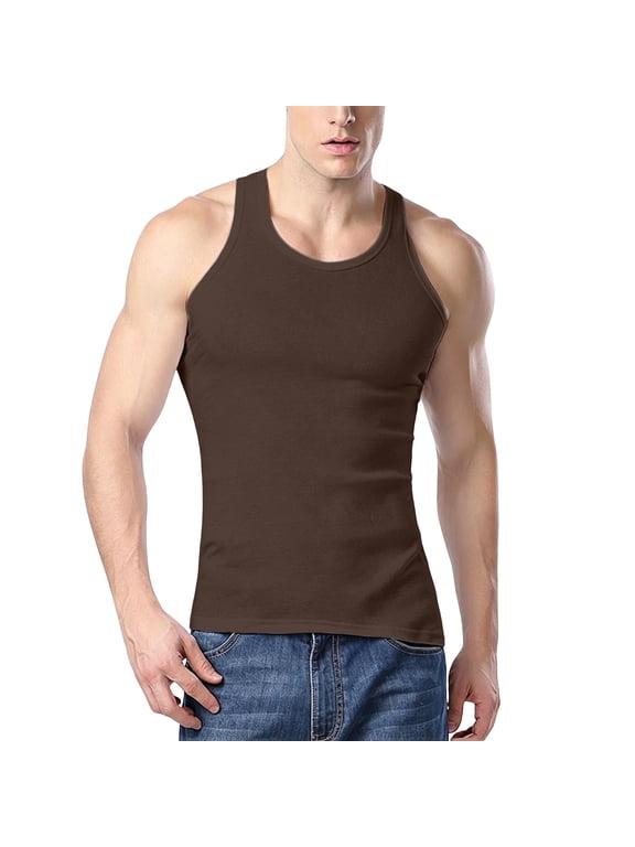 Men's Summer Tank Tops Crewneck Sleeveless Workout Gym Muscle Shirts Man Solid Color Round Neck Slim Fits Lightweight Comfy T Shirts