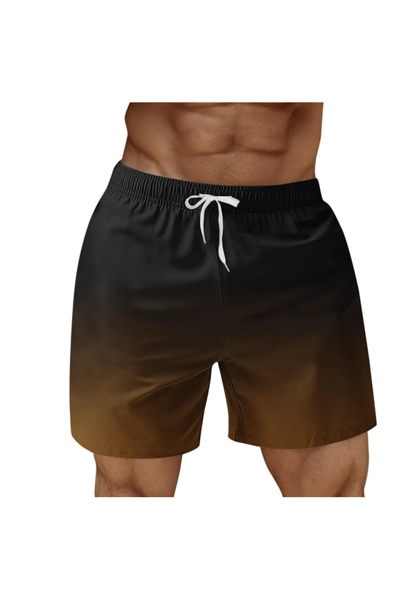 Men's Swim Trunks Imitation Cotton Linen Beach Shorts with Pockets Mens Summer Casual Gradient Printed Elastic Waist Drawstring Shorts Quickly Dry Comfortable Lightweight Shorts for Mens