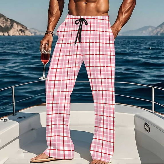 Yteetum Mens Plaid Pajama Pants Cotton Plaid Sleep Lounge Pants, Men Casual Eastic Waist Lightweight Loose Comfy Straight Leg Homewear Pj Bottoms Pajamas Pants with Pockets
