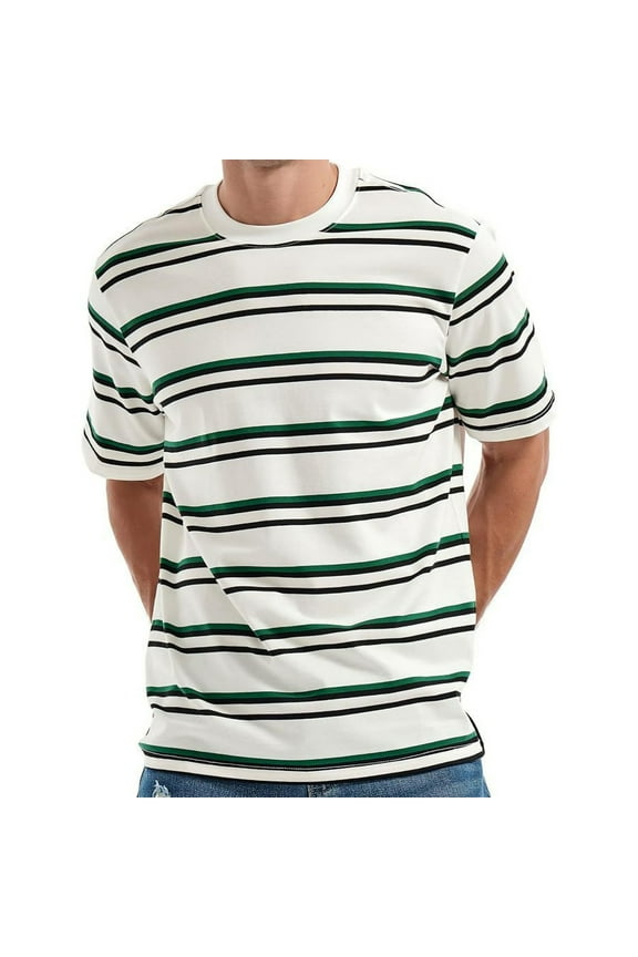 Mens T-Shirts Striped Printed Crewneck Short Sleeve Shirts Summer Stylish Casual Lightweight Loose Fits Lapel Vintage Round Neck Graphic T Shirts Summer Deal