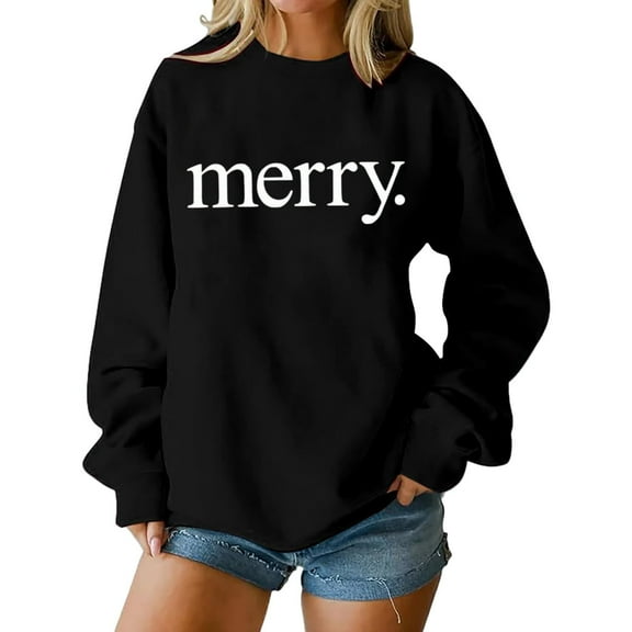 Yteetum Merry Christmas Crewneck Sweatshirts for Women Oversize Merry Letter Print Pullover Hoodless Sweatshirts Tops Womens Casual Round Neck Funny Xmas Long Sleeve Sweatshirts Fall Clothes