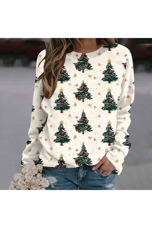 Christmas Crewneck Sweatshirts for Women Oversized Letter Print Pullover Hoodless Sweatshirts Tops Womens Casual Round Neck Funny Xmas Holiday Long Sleeve Sweatshirts Fall Winter Clothes