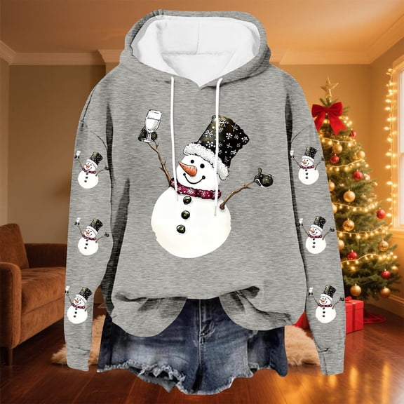 Yteetum Merry Christmas Hoodies for Women Oversized Christmas Print Long Sleeved Drawstring Fleece Hooded Sweatshirts Pullover Tops Womens Xmas Graphic Loose Drop Shoulder Hoodies Fall Winter