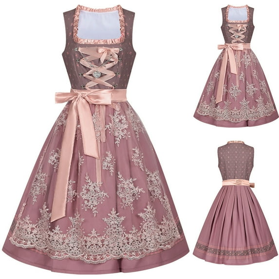 Yteetum Oktoberfest Outfits Women Oktoberfest Costumes 3 Pcs/Set German Dress Dirndl Dresses Ladies Munich Oktoberfest Bavarian Dress Set