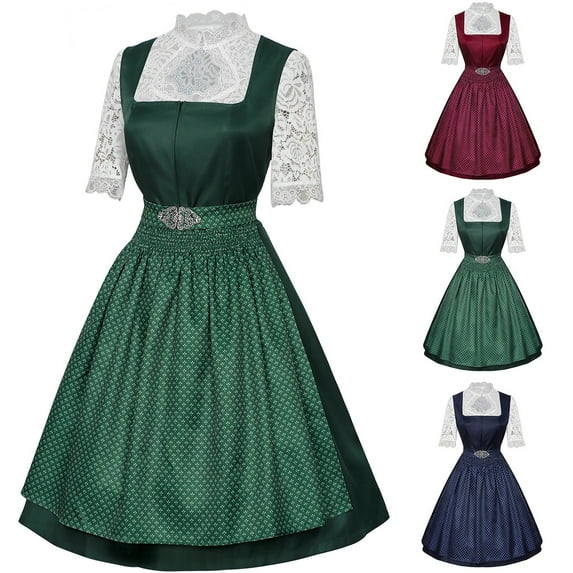 Yteetum Oktoberfest Outfits Women Oktoberfest Costumes 3 Pcs/Set German Dress Dirndl Dresses Ladies Munich Oktoberfest Bavarian Dress Set