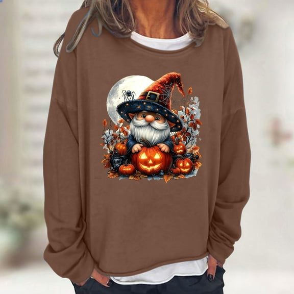 Yteetum Oversize Crewneck Sweatshirts for Women Halloween Graphic Print Fake Two Piece Pullover Hoodless Sweatshirts Top Womens Halloween Round Neck Long Sleeve Cotton Sweatshirt Fall Clothes