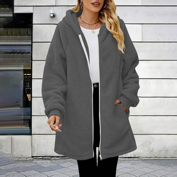 Yteetum Oversized Hoodies for Women Zip up Fleece Hooded Tunic Sweatshirt Long Hoodie Jacket Coat Womens Casual Solid Loose Fleece Lined Warm Long Length Knee Length Fall Hoodie Jacket Outwear