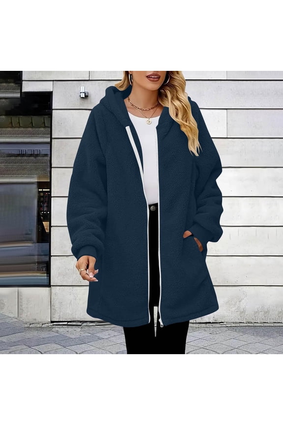 Oversized Hoodies for Women Zip up Fleece Hooded Tunic Sweatshirt Long Hoodie Jacket Coat Womens Casual Solid Loose Fleece Lined Warm Long Length Knee Length Fall Hoodie Jacket Outwear