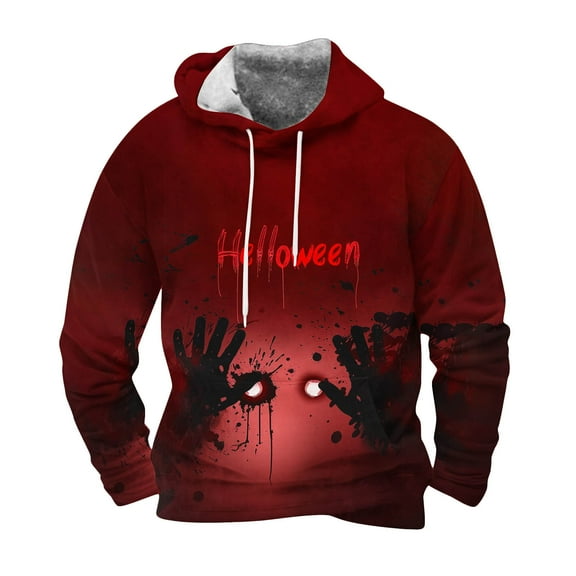 Yteetum Oversized Sweatshirt Hoodies for Men Halloween Graphic Print Drawstring Pullover Hooded Sweatshirts Tops Mens Casual Graphic Printed Lightweight Long Sleeve Hood Sweatshirts with Pocket Coats