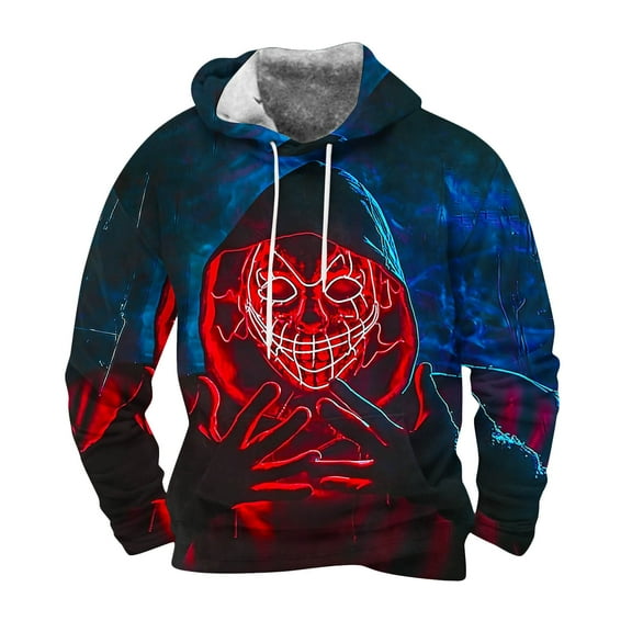Yteetum Oversized Sweatshirt Hoodies for Men Halloween Graphic Print Drawstring Pullover Hooded Sweatshirts Tops Mens Casual Graphic Printed Lightweight Long Sleeve Hood Sweatshirts with Pocket Coats