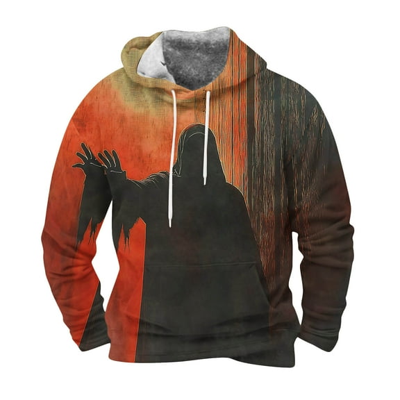 Yteetum Oversized Sweatshirt Hoodies for Men Halloween Graphic Print Drawstring Pullover Hooded Sweatshirts Tops Mens Casual Graphic Printed Lightweight Long Sleeve Hood Sweatshirts with Pocket Coats