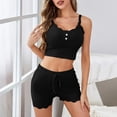 thumbnail image 1 of Yteetum Pajama Sets for Women 2 Piece Summer Sleeveless Spaghetti Strap Lace Trim Cami Crop Tops and Ruffle Shorts Lounge Sets Casual Solid Comfy Soft Sleepwear Pjs Two Piece Outfits, 1 of 6