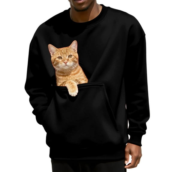 Yteetum Pet Carrier Hoodies for Men Oversized Crewneck Pet Pockets Hooded Sweatshirts Mens Long Sleeve Cozy Soft Pet Hooded Sweatshirts Loose Animals Holder Long Sleeve Hooded Tops Fall Clothes