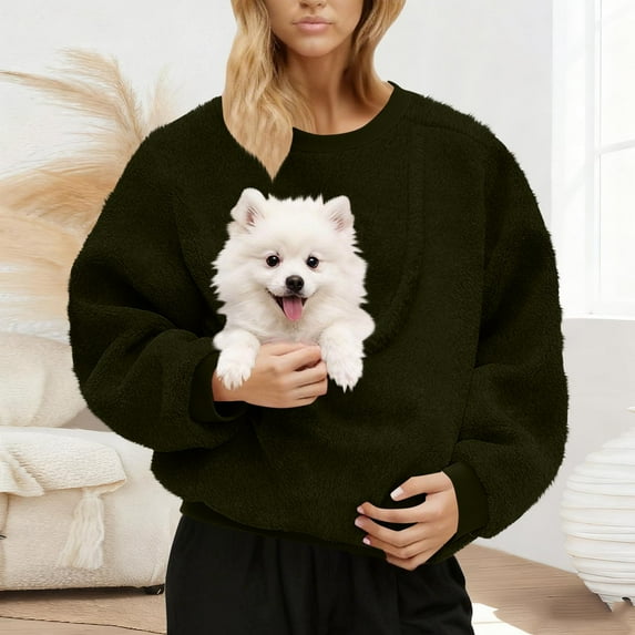 Yteetum Pet Pouch Hoodies for Women Oversized Front Carry Pet Carrier Pullover Fleece Hooded Sweatshirts Womens Casual Solid Loose Animal Kangaroo Pouch Long Sleeve Hood Sweatshirt Fall Clothes