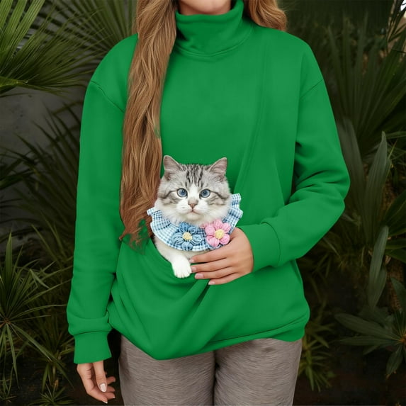 Yteetum Pet Pouch Hoodies for Women Oversized Front Carry Pet Carrier Pullover Hooded Sweatshirts Womens Casual Solid Loose Animal Kangaroo Pouch Long Sleeve Hood Sweatshirt Fall Clothes Clothes