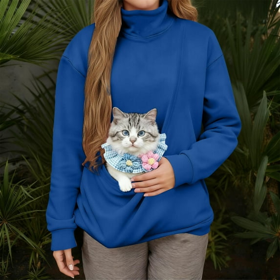 Yteetum Pet Pouch Hoodies for Women Oversized Front Carry Pet Carrier Pullover Hooded Sweatshirts Womens Casual Solid Loose Animal Kangaroo Pouch Long Sleeve Hood Sweatshirt Fall Clothes Clothes