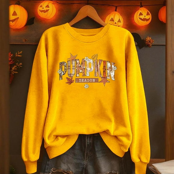 Yteetum Pumpkin Print Sweatshirts for Women Halloween Thanksgiving Print Crewneck Hoodless Sweatshirt Tops Womens Casual Pumpkin Season Print Round Neck Loose Fits Long Sleeve Sweatshirts Fall Trendy