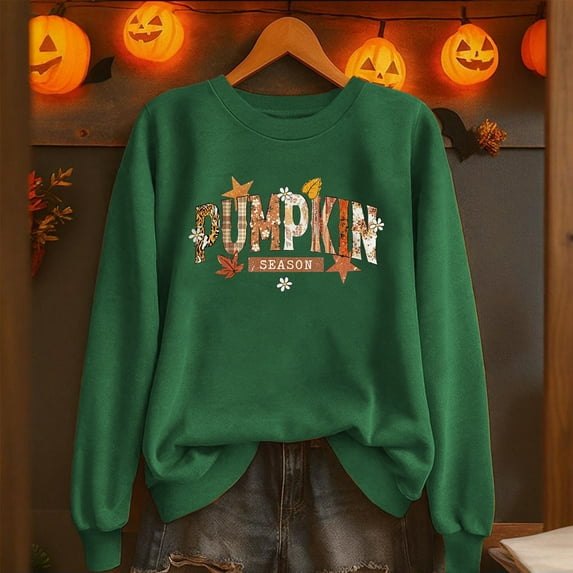Yteetum Pumpkin Print Sweatshirts for Women Halloween Thanksgiving Print Crewneck Hoodless Sweatshirt Tops Womens Casual Pumpkin Season Print Round Neck Loose Fits Long Sleeve Sweatshirts Fall Trendy