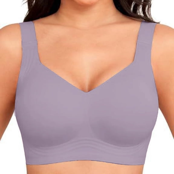Yteetum Push Up Sports Bras for Women Plus Size No Underwire Comfy Soft Gym Yoga Bra Solid Wireless Seamless Support Full Coverage Everyday T Shirt Bra V Neck Activewear Brassiere Underwear