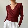 thumbnail image 1 of Yteetum Ribbed Knit Shirts for Women Long Sleeve Cross Wrap V Neck Slim Pullover Sweater Tops Causal Solid Loose Comfy Basic Blouses Fall Winter Outfits, 1 of 8