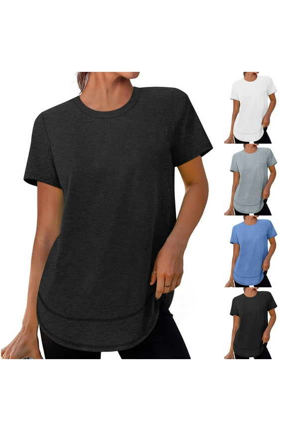 Short Sleeve Shirts for Women UPF 50+ Sun Protection Quickly Dry Athletic Yoga Running T-Shirts Summer Solid Color Round Neck Sunscreen Sports Short Sleeved Shirt Top