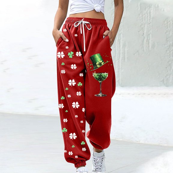 Yteetum St Patrick Day Sweatpant for Women Oversized Graphic Printed Elastic Waist Drawstring Jogger Sport Sweatpants Womens Casual St. Patrick's Day Print Plus Size Loose Fits Athletic Sweatpants