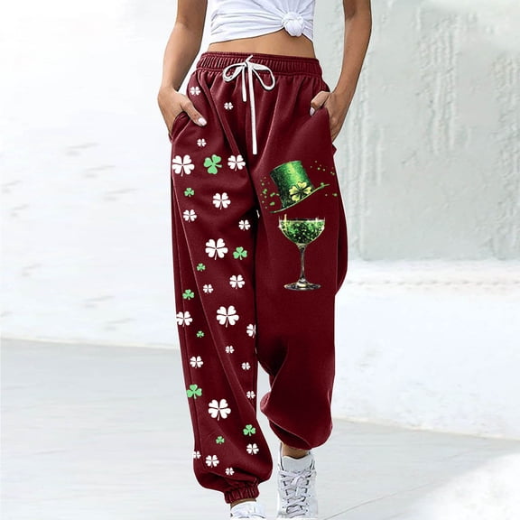 Yteetum St Patrick Day Sweatpant for Women Oversized Graphic Printed Elastic Waist Drawstring Jogger Sport Sweatpants Womens Casual St. Patrick's Day Print Plus Size Loose Fits Athletic Sweatpants