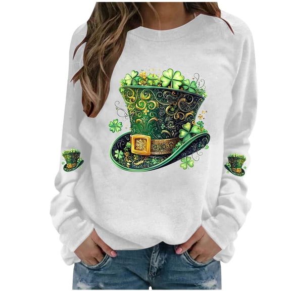 Yteetum St Patrick's Day Sweatshirt for Women Oversized Crewneck St Paddy's Day Irish Luckys Shamrocks Graphic Print Sweatshirts Top Womens Casual Plus Size Round Neck Loose Long Sleeve T Shirts