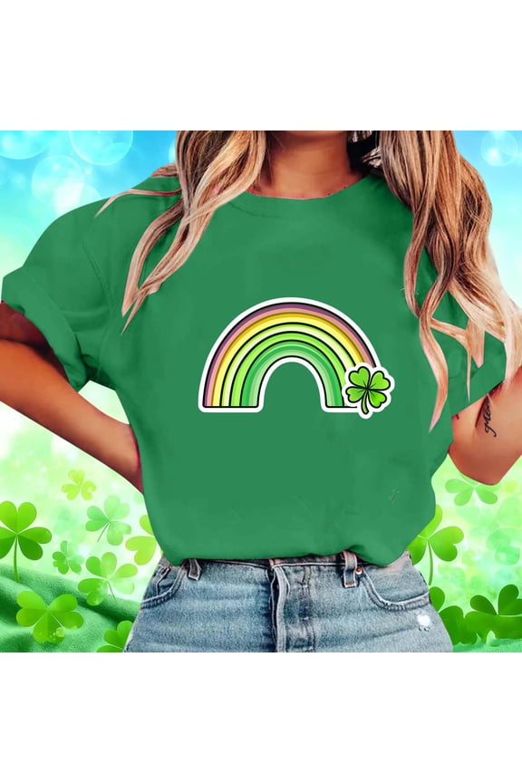 St. Patrick's Day T Shirts for Women Oversized Crewneck Funny Shamrocks Loved Heart Printed Short Sleeve T Shirt Top Womens Casual Round Neck Plus Size Graphic Print Loose Fits Summer T Shirt