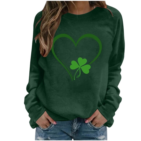 Yteetum St Patricks Day Sweatshirts for Women Plus Size Crewneck St Patrick's Irish Love Shamrocks Print Sweatshirts Women Casual Oversized Round Neck Loose Long Sleeve Sweatshirt Fall Winter Clothes