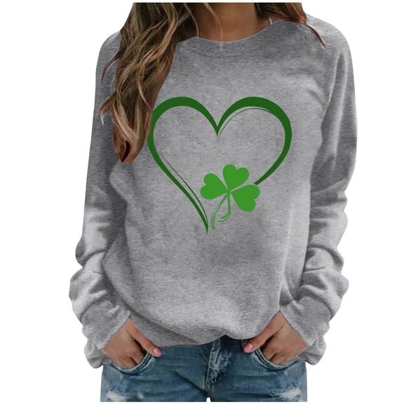 Yteetum St Patricks Day Sweatshirts for Women Plus Size Crewneck St Patrick's Irish Love Shamrocks Print Sweatshirts Women Casual Oversized Round Neck Loose Long Sleeve Sweatshirt Fall Winter Clothes