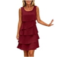 thumbnail image 1 of Yteetum Summer Dresses for Women Chiffon Sleeveless Crewneck Tiered Layered Flowy Asymmetrical Hem Mini Dress Casual Solid Round Neck Loose Fits Lightweight Comfy Dresses, 1 of 8
