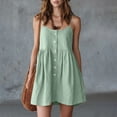 thumbnail image 1 of Yteetum Summer Dresses for Women Sleeveless Spaghetti Strap Button Crewneck Camisole Dresses Sundress Casual Solid Round Neck Loose Lightweight Comfy Beach Cover Up Dress, 1 of 7