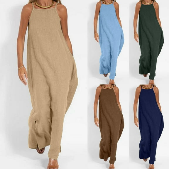 Yteetum Summer Dresses for Women Sleeveless Solid Color Halter Pocket Dresses Skirts