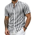 thumbnail image 1 of Yteetum Summer Mens Shirts Collar Neck Short Sleeve Button Down Tops Casual Striped Printed Lightweight Comfy Vacation Travel T Shirts, 1 of 7