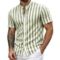 thumbnail image 1 of Yteetum Summer Mens Shirts Collar Neck Short Sleeve Button Down Tops Casual Striped Printed Lightweight Comfy Vacation Travel T Shirts, 1 of 6
