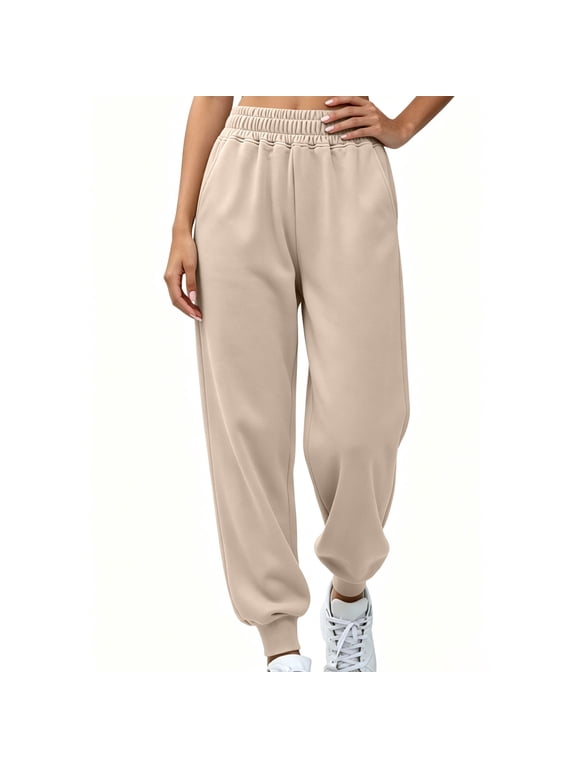 Sweatpants for Women Baggy Elastic Waist Straight Leg Jogging Athletic Pants Womens Fall Winter Solid Loose Comfy Workout Gym Sweatpant with Pockets