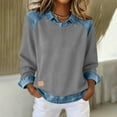 thumbnail image 1 of Yteetum Sweatshirt for Women Oversized Lapel Denim Patchwork Stitching Sweatshirt Womens Casual Solid Plus Size Turndown Collared Loose Comfy Trendy Retro Streetwear Long Sleeve T Shirts, 1 of 9