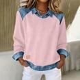 thumbnail image 1 of Yteetum Sweatshirt for Women Oversized Lapel Denim Patchwork Stitching Sweatshirt Womens Casual Solid Plus Size Turndown Collared Loose Comfy Trendy Retro Streetwear Long Sleeve T Shirts, 1 of 9