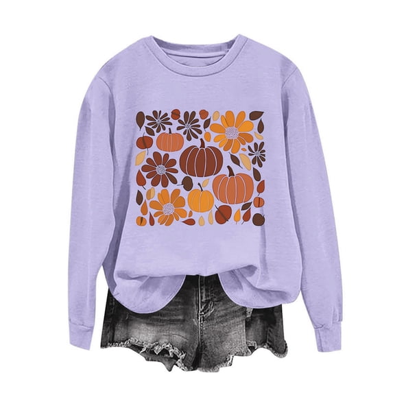 Yteetum Sweatshirt for Women Thanksgiving Graphic Print Crew Neck Sweatshirt Women's Fall Winter Loose Comfy Long Sleeve Thanksgiving Sweatshirts